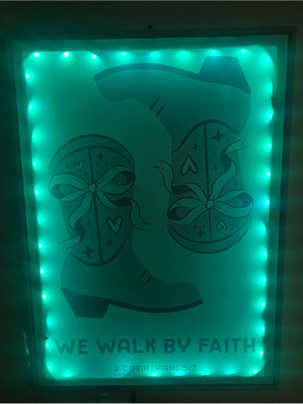 Pink Cowboy Boots Faith Wall Art with LED Lights